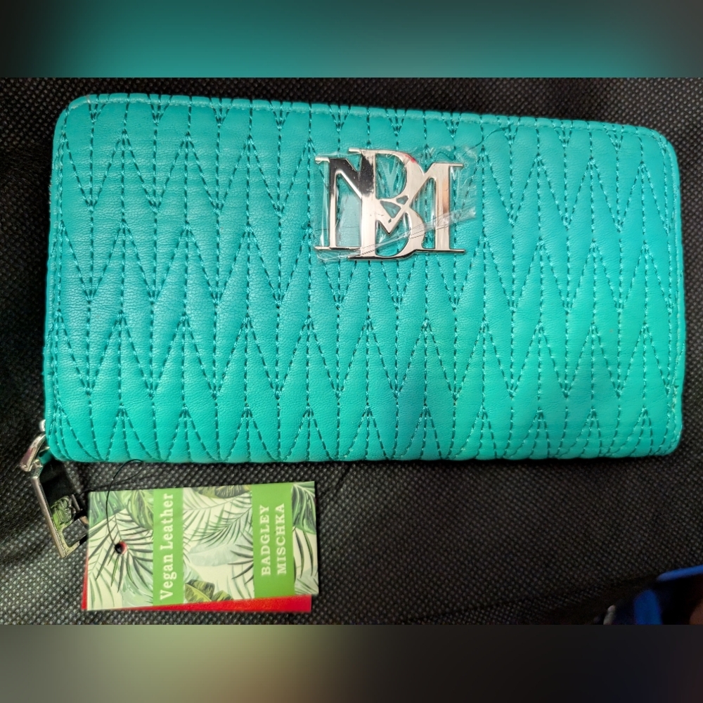 Badgley Mishka Long Teal Quilted Wallet NWT